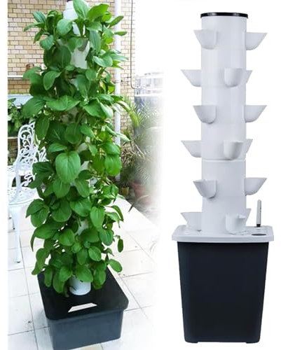 RRrawgff Jardin Domestique, Tour hydroponique Verticale, Jardin Intelligent, système de Culture hydroponique avec Pompe hydratante, Adaptateur, minuterie. 9/12/15/18(Trou)