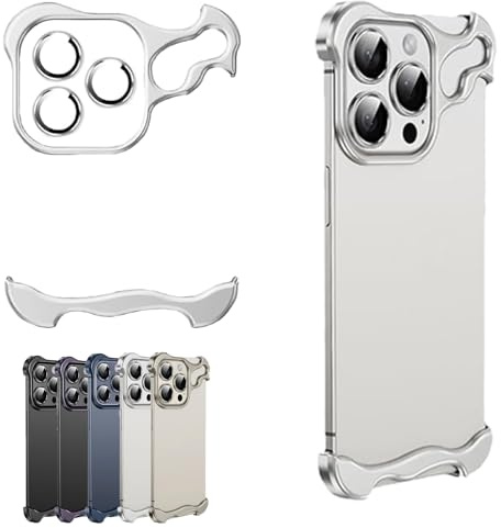 KJSAGFIUGF Alloy Armor for iPhone Case, Special-Shaped Metal Corner Pad Anti-Fall Phone Case Suitable iPhone Frameless, Alloy Armor Premium Case for iPhone 12 13 14 15 Pro Max (15PRO MAX,Silver)