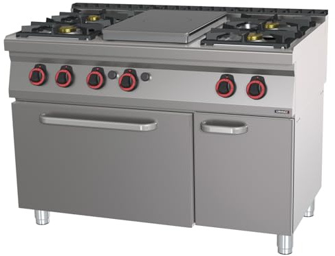 Fourneau gaz 4 feux + 1 plaque coup de feu avec four à gaz GN 1/1 120 - Casselin