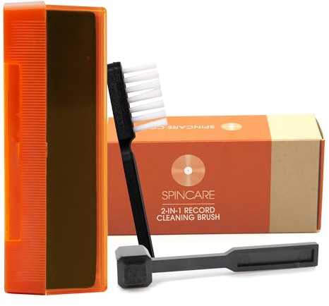 Brosse Vinyle & Nettoyeur de Stylus | Kit Nettoyage Vinyle 2 en 1 SPINCARE | Coussin Velours Doux | Brosse Stylus Fibre de Carbone | Couvercle Protecteur | Kit de nettoyage antistatique compact 2 en 1