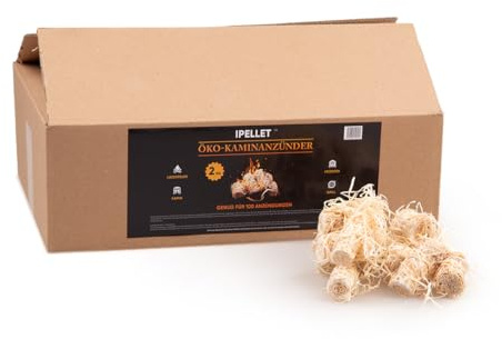 iPELLET 2 kg d'allume-feu écologique en laine de bois pour cheminée, four, barbecue et foyer