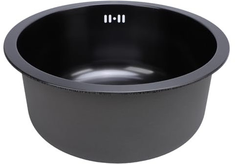 Küchenspüle Einzelbecken, Küchenspüle 304 Edelstahl, Runde Einzelbecken-Barspüle Zum Waschen von Gemüse, Obst, Geschirrspülen, 42 Cm (Nano-Schwarz)