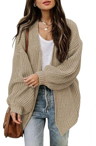 Jhsnjnr Women's Chunky Long Sleeve Knit Cardigans Oversized Casual Open Front Knitwear Sweaters Khaki