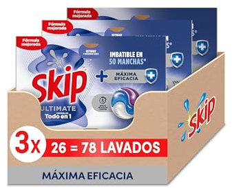 Skip Ultimate Detergente en Cápsulas para la ropa Máxima Eficacia, 3 x 26 lavados
