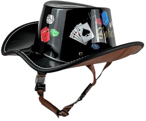 Vintage Cowboy-Hut Helm Motorrad Halbhelm DOT/ECE Zulassung Roller Scooter Helm Moped Helm Sommer Reithelm Mit Schnellverschluss-Schnalle Cool Schmücken Cowboy-Huthelm 5,XL:61-62CM