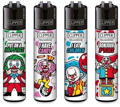 Clipper® 4er Set Clowns Feuerzeuge + 1 Sticker High Zombie