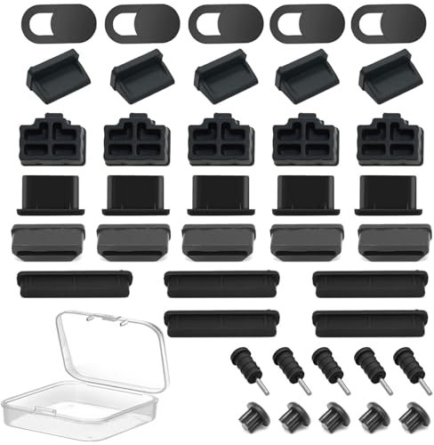 Hebterrka 40 Stück USB Port Abdeckungen, Silikon Staubschutzkappen für Computer, Kamera, USB, USB C, RJ45, HDMI, SD-Port, Kopfhöreranschluss, Audioanschluss (8 Typen)