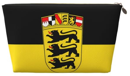 Reise-Kulturbeutel aus Leder mit Flagge von Baden-Württemberg – wiederverwendbarer Organizer für Kosmetik, Make-up, Zubehör, Reißverschlusstasche für tägliche Aufbewahrung, Gold, Einheitsgröße