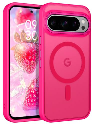 GaoBao Custodia per Google Pixel 9/Pixel 9 Pro, [compatibile con MagSafe] [antiurto militare] magnetica traslucida opaca, sottile, custodia per telefono per Google Pixel 9/9 Pro, rosa acceso
