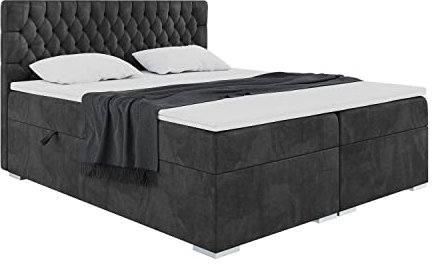 MEBLINI Boxspringbett mit Bettkasten - Gepolstert Doppelbett mit Matratze und Topper - Polsterbett mit Stauraum - Bett mit Kopfteil - Stauraumbett - Dalia - 200x200 - H4/Schwarz Samt