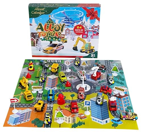 Hots Wheels Adventskalender 2024 | Cars Adventskalender 2024 | Pull Back Cars Spielzeugset mit Rennstrecken Spielmatte | 24 tage Christmas Countdown Kalender | Auto Spielzeug für Junge Mädchen