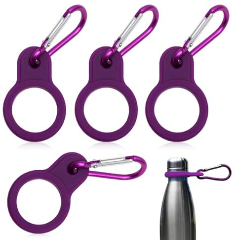WeddHuis 4 Pcs Boucle de Bouteille d'eau en Silicone, Petit Mousqueton Portable, Mini Porte-clés Mousqueton Sécurisé Métal pour Sac de Montagne Tente, Hamac, Clé, Camping
