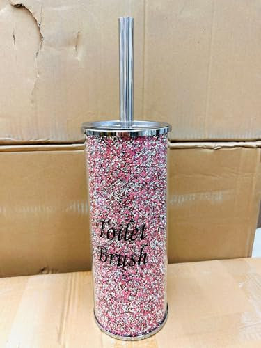 Deenz Crushed Diamond Toilet Bowl Brush And Holder For Bathroom Romany Bling Toilet Brush Holder (Pink)