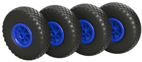 4 x PU Rad Ø 260 mm 3.00-4 Gleitlager Sliprad Sackkarrenrad PANNENSICHER, schwarz/blau