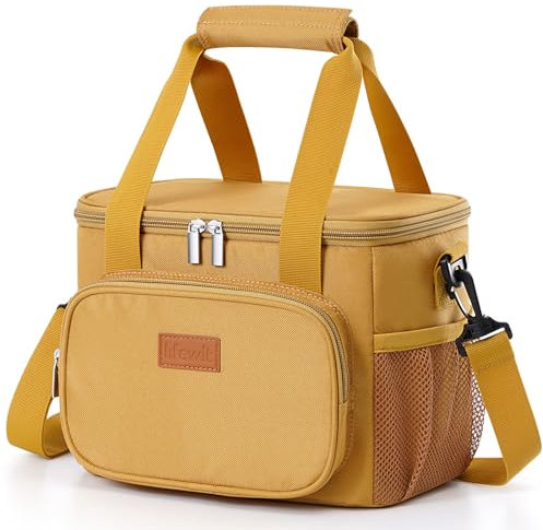 Lifewit Bolsa Termica Porta Alimentos 8.5L(12 Latas), Bolso Comida Trabajo Hombre y Mujer, Lunch Bag para Lonchera, Pequeña Bolsas Nevera Portatil para Playa, Viaje, Work, Marrón