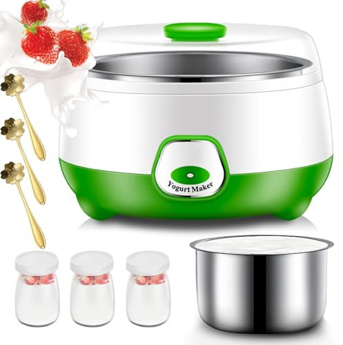 Yogurt Maker Machine, 800ml Automatic Yogurt Maker With 1 Stainless Steel Liner, 3pcs 100ml Glass Jars & 3pcs Spoons, Homemade Constant Temperature Rice Wine Fermentation Machine, For Cheese & Natto