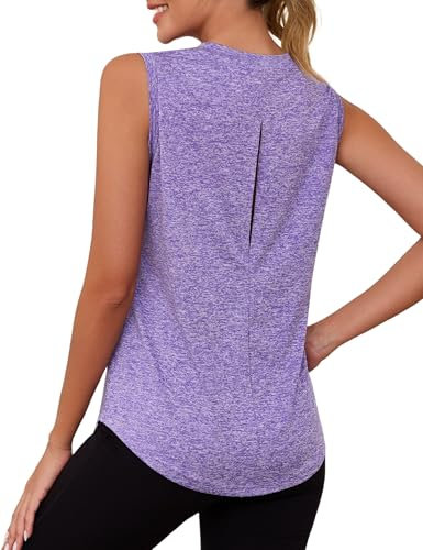 Gyabnw Racerback Tank Tops for Women Sleeveless Quick Dry Running Vest Lightweight Athletic Gym Yoga Tops with Open Back Detail Purple