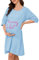Vlazom Chemise de Nuit Maternité Femme Allaitement Coton Nuisette Grossesse Manches Longues Boutonnée Confortable，Grigio Chiaro，L