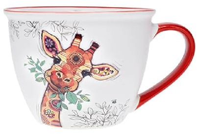 KIUB Bol timbale avec une anse - Motif girafe qui mange tranquillement - matière porcelaine - contenance 550ML