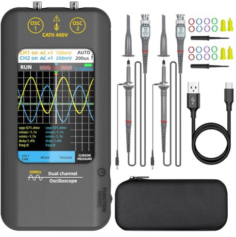 Ohewiiuk Oscilloscope Numérique à Écran Tactile de 3,98 Pouces, Bande Passante à Double Canal, Taux D'Échantillonnage de 250 /S, Tablette Automobile