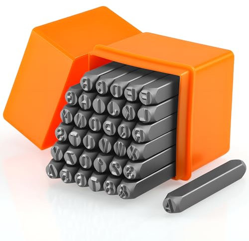 Starvortex 36 Stück Schlagzahlen 4mm, Langlebig Kohlenstoffstahl Schlagbuchstaben, Zahlen und Symbole Metallstempel (A-Z, 0-9, &)，Metallbuchstaben Prägestempel für Holz Kunststoff Leder