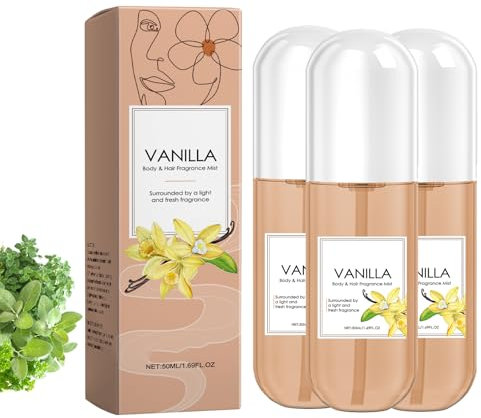 Vanilla Perfume with Vanilla Extract,Vanilla Coconut Perfume,Hair and Body Parfüm Spray, Sanft und natürlich,Elegant, Lang anhaltend,Parfüm for Frauen 50ml (3pc)