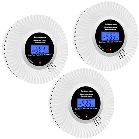 Scondaor Détecteur de Fumée et de Monoxyde de Carbone Combiné avec écran LCD et Batterie Pendant 10 Ans, Détecteur de Fumée et Capteur de Monoxyde de Carbone avec Test/Muet, Lot de 3