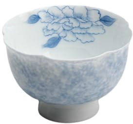 Tazza da tè con bocca di peonia blu e bianca dipinta a mano, 90 ml, motivo: fiori e farfalle, colore blu