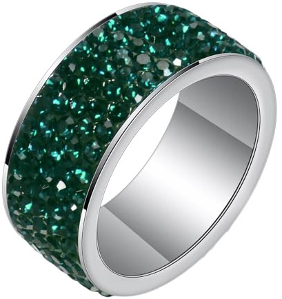 Calefee Ring Damen Verlobungsring, Trauringe Edelstahl für Herren Bandring Breit 8 mm mit 5-Reihigem Zirkonia Dunkelgrün, gr. 52