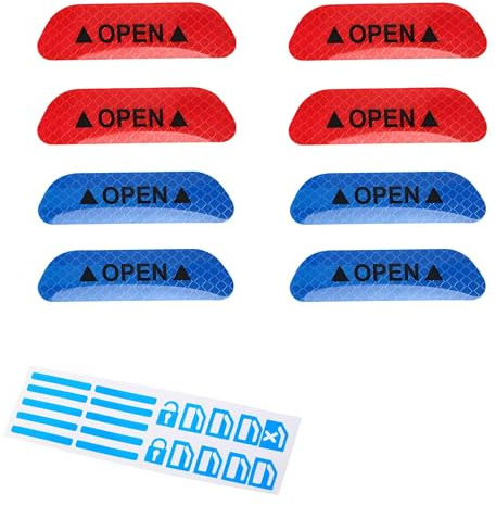 8pcs Reflective Car Door Stickers and 18PCS Glow Interior Stickers, Convenient Reflective Open Warning Sticker, Red and Blue Car Decals with Reflector Sticker Design for Automobile
