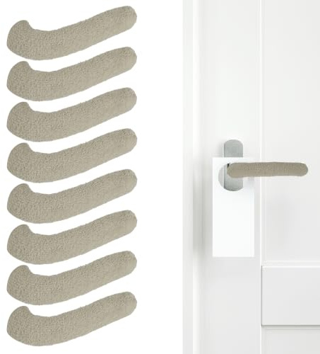 PATIKIL 8Pcs Door Handle Cover, Knitted Door Knob Covers Protector Knob Handle Cover Elasticity Anti-Scald for Heat Winter Summer Hot Cold Home Offices Furniture, Khaki