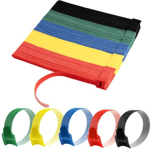 TQIOQIY 150 Pack Cable Ties, 8inch/20cm Reusable 5 Colors Multi-Purpose Hook Loop Wire Ties Cord Organizer Adjustable Cable Straps for Cord Organizer Cable Management