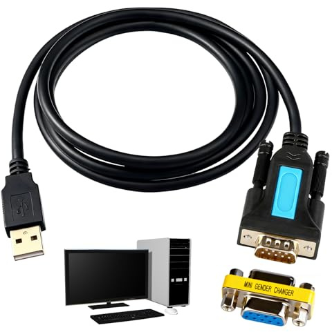iwui Adaptador USB a RS232 2 m Compatible con Windows 10/8/7/Vista/XP | Cable Conversor USB 2.0 Macho a Serie DB9 Macho con Adaptador Hembra, Chipset Prolific PL2303