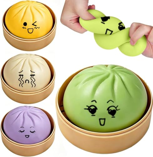 Dumpling Squishy Fidget Toy, 4 Stück Giant Dumpling Squishy mit Dampfgarer, Antistressbälle Stressball-Squishy Mitgebsel Kindergeburtstag Geschenke.