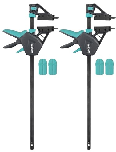 wolfcraft 2 Serre-joints de Terrasse PRO - Fixation et Serrage Rapide | Ouverture 450 mm, force de 150 kg, mors inclus pour usage à une main, montage de lames de terrasse, 8679060