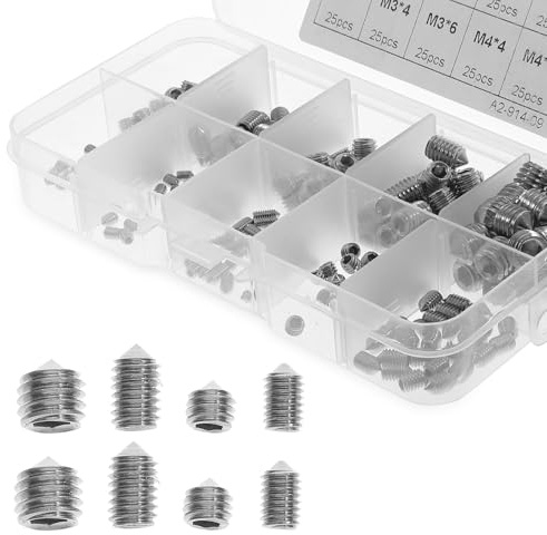 AMUSLESUR 250pcs Stainless Steel Internal Hex Drive Screws Assortment Kit with Pointed Flat Head, Long Servicing Life and No Burrs, for Door Handles and Communication Equipment