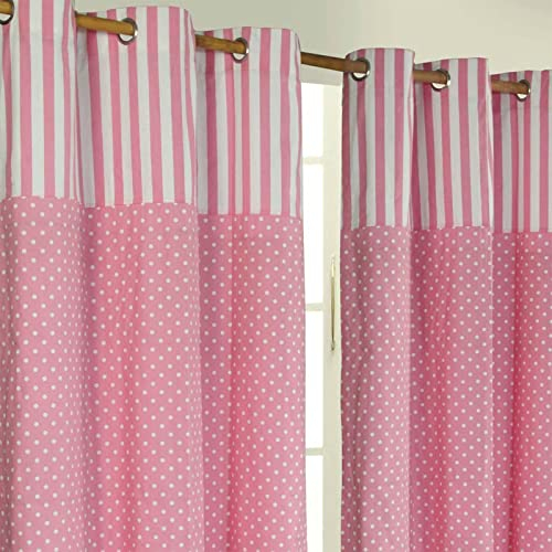 Homescapes Kindervorhang Mädchen Kinderzimmer Ösenvorhang Dekoschal Polka Dots 2er Set rosa weiß 137 x 228 cm (Breite x Länge je Vorhang) 100% Reine Baumwolle