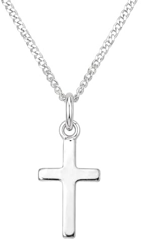 Alexander Castle Klein Schlicht Solide 925 Sterling Silber Kreuz Kette für Kinder Jungen Mädchen - Silber Kreuz Kette Anhänger mit 16 Sterling Silber Kette & Schmuck Geschenk-Box - 21mm x 10mm
