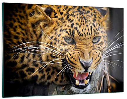 ARTTOR Wandbilder Dekoration Wohnzimmer Leopard tier savanne afrika Bilder auf Glas 120x80cm Glasbild Schlafzimmer Küche Deko Wand Kunstdruck Art Groß XXL Wanddeko Bild im Glas Modern GAA120x80-2728