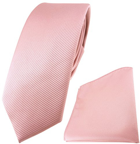 TigerTie - schmale Designer Krawatte Einstecktuch in rosa altrosa einfarbig Uni Rips