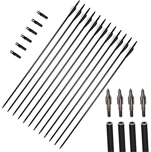 12 paquetes de 31 pulgadas flechas carbón tiro con arco espina 550 orientación Broadhead reemplazable Nock giratorio para la búsqueda lazo recurrente recurrente compuesto conjunto tiro al aire libre