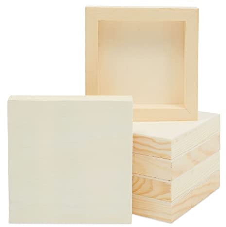 6 Pack Unfinished Wood Canvas Boards for Painting, Blank Deep Cradle Panels for Art Projects (12.7 x 12.7 cm, 2.1 cm Thick)