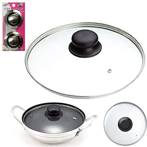 40cm Tempered Glass PAN LID & PK2 Pan Lid KNOBS -Wok Lid, Stir Fry Pan Lid, Stock Pot Lid, Casserole Pan Lid, Saucepan Lid (40cm Pan Lid)