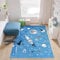 TAPISO Pinky Teppich Kurzflor Blau Grau Weiß Modern Raketen Planeten Weltall Design Kinderzimmer Kinderteppich ÖKOTEX 140 x 200 cm