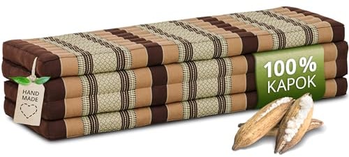 livasia Nachhaltige Klappmatratze Kapok XXL - 200x140x8cm - extrabreite Gästematratze, Faltbare Matratze doppel, ökologische Yogamatte, Gästebett klappbar, Liege Garten Balkon (Braun)