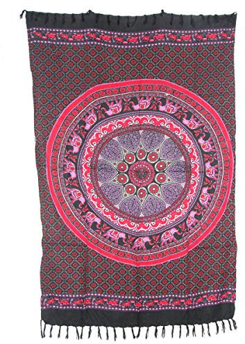 Sarong Pareo Mandala Elefant V rot-violett große Auswahl schönste Farben/Wickelrock Strandtuch Sauna-Tuch Wickelkleid Schal Wickeltuch Bademode Freizeitmode Sommermode/aus 100% Viskose