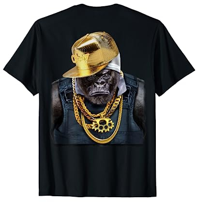 Rapper Gorilla in Gold Kette und Cap Hip Hop Style T-Shirt