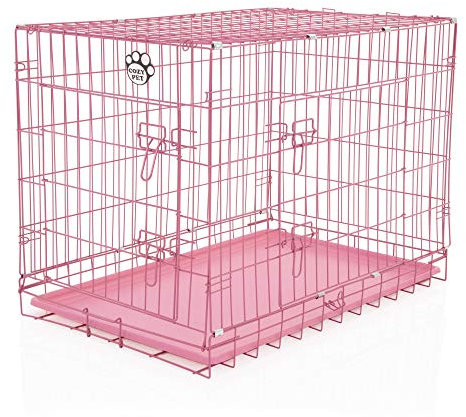 Cozy Pet Dog Cage 36 (92cm) Pink ABS Tray Folding Puppy Crate Cat Carrier Dog Crate DCP36P