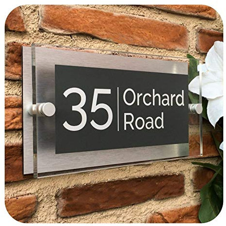 Modern Personalised House Number Plaques Door Sign Rectangle, Anthracite Grey