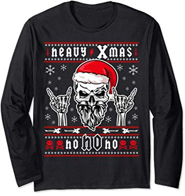 Heavy Xmas Totenkopf mit Weihnachtsmütze Ugly Ho Design Langarmshirt